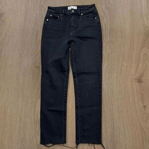 DAZE Black High Waisted Straight Leg Jeans with Frayed Hem